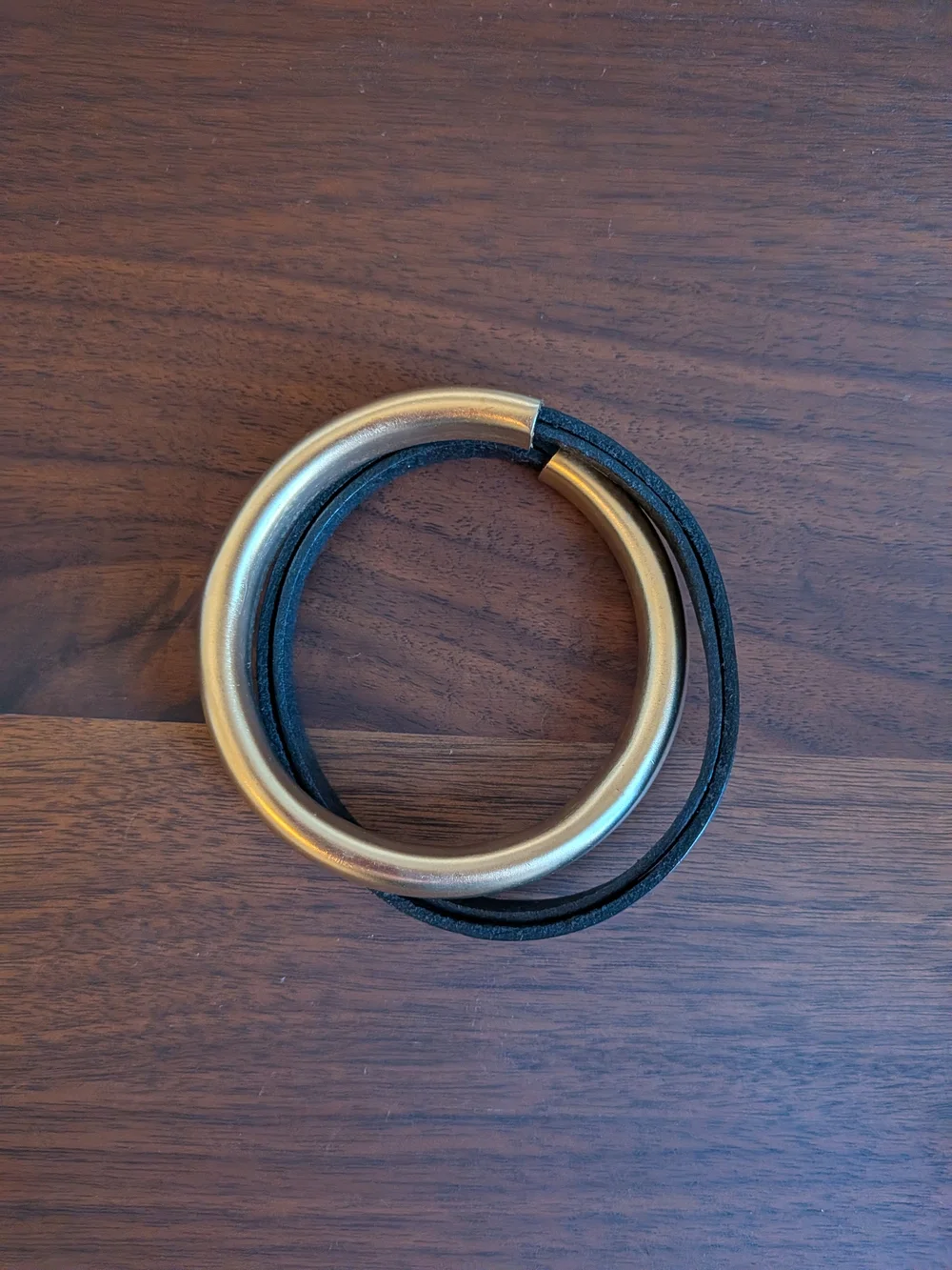 Women's Black Leather Bracelet with Gold Accent
